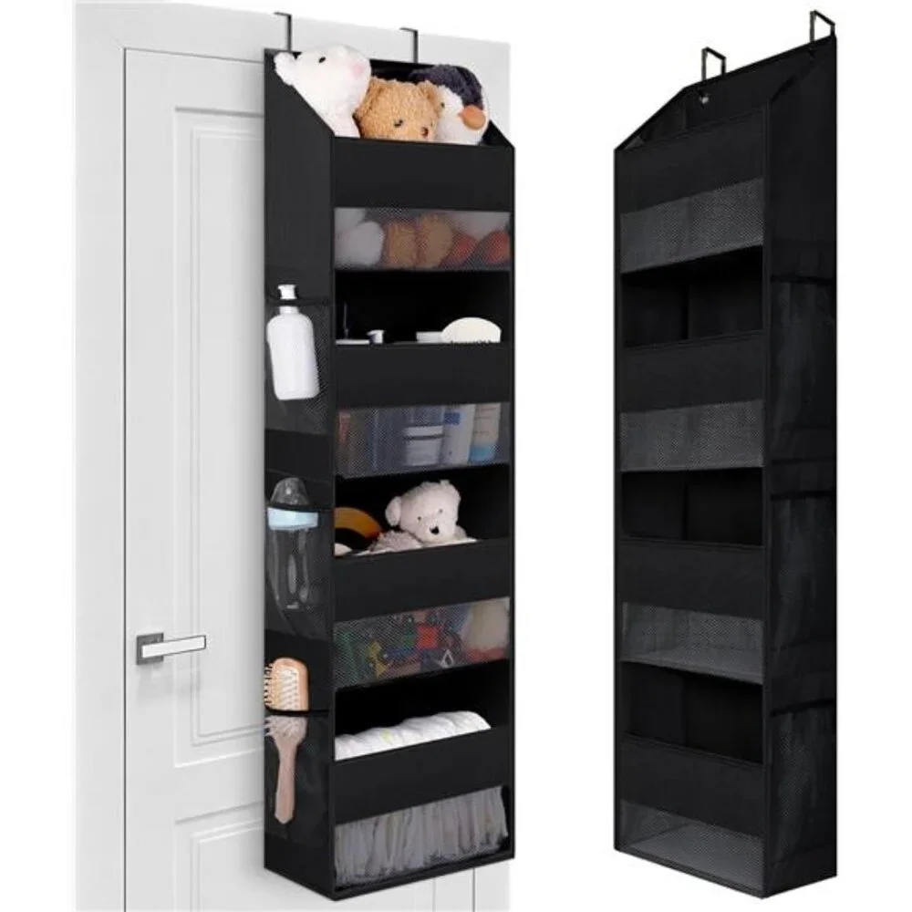 Over The Door Organizer 4 Shelf Hanging Storage 6 Pockets Waterproof 35lb Black
